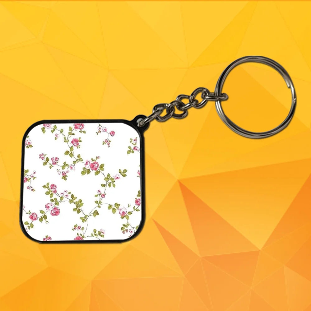 Pink Flowers - Keychain With Black Border (Pack Of 2)