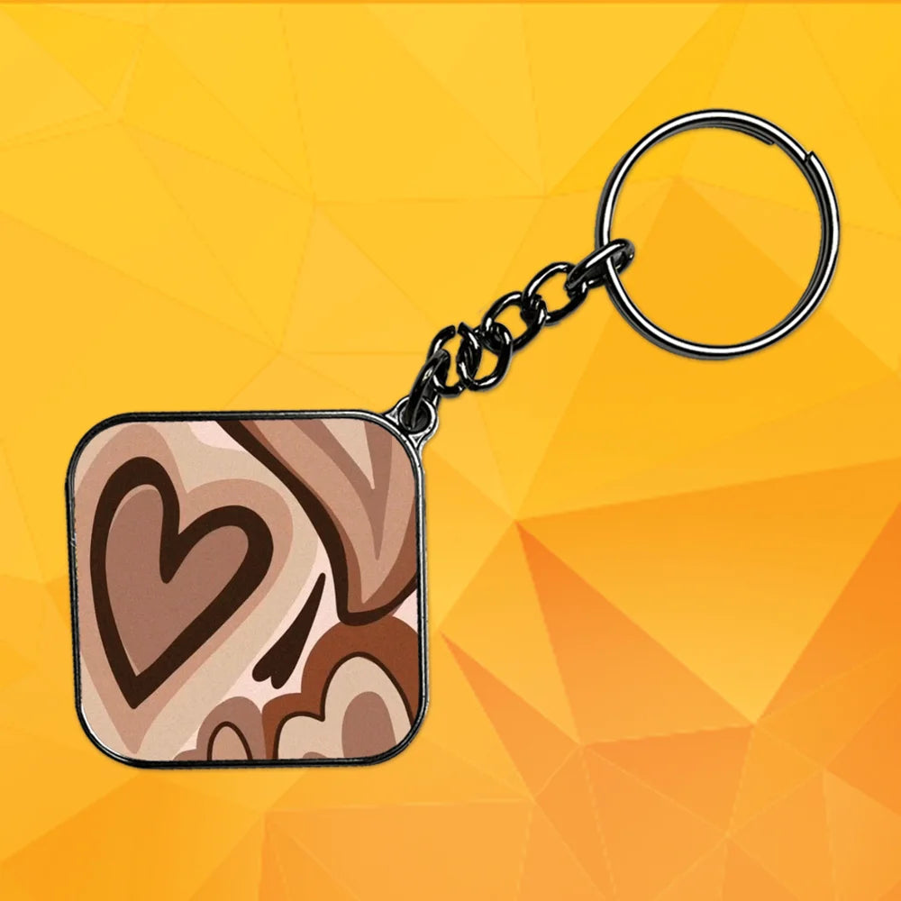 Brown Mini Hearts - Keychain With Silver Border (Pack Of 2)