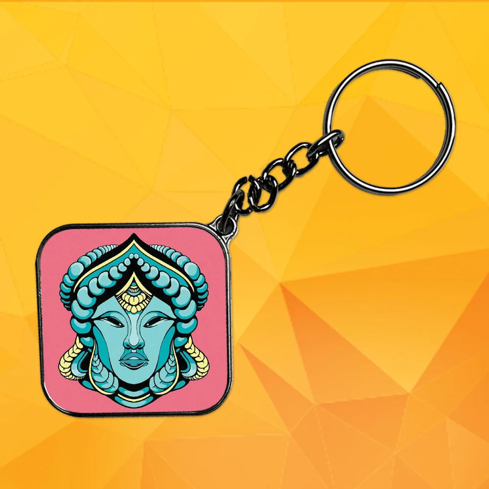 Woman Pyschedelic Art - Keychain With Silver Border (Pack Of 2)