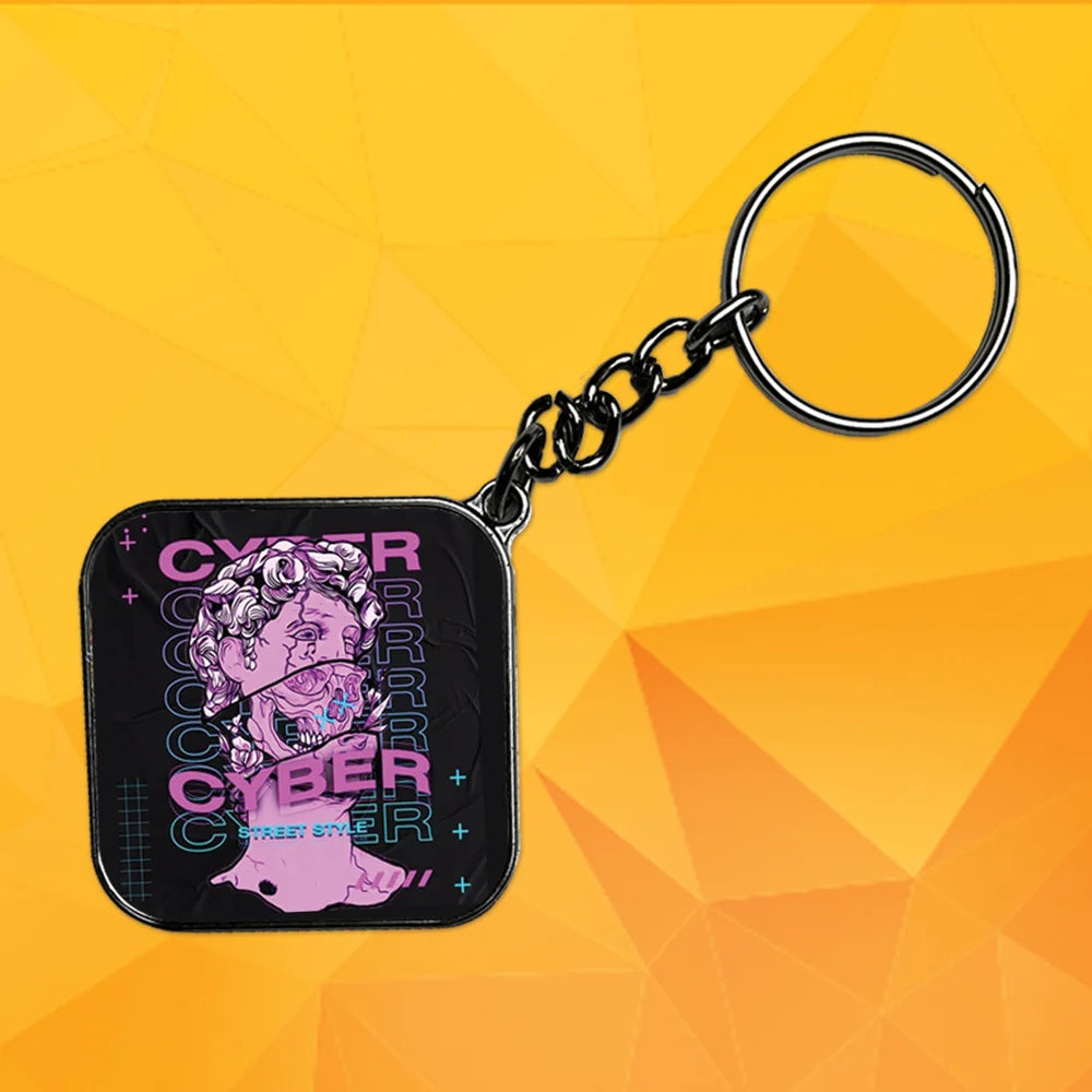 Cyber Street Style - Keychain With Silver Border (Pack Of 2)