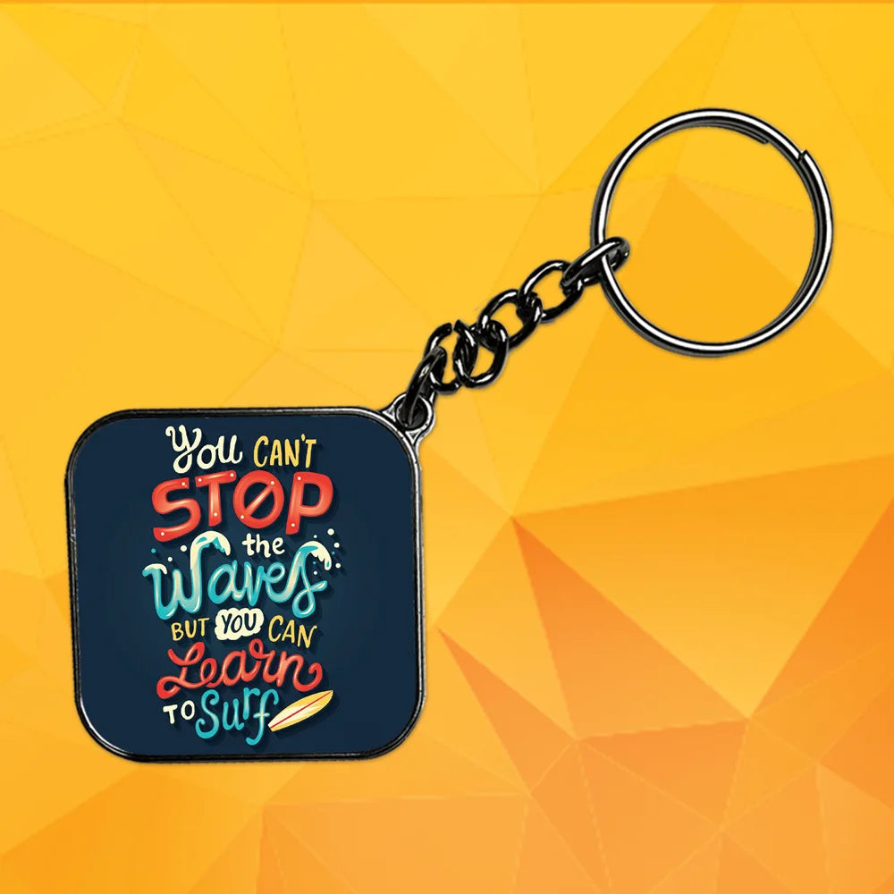 Learn To Surf - Keychain With Silver Border (Pack Of 2)