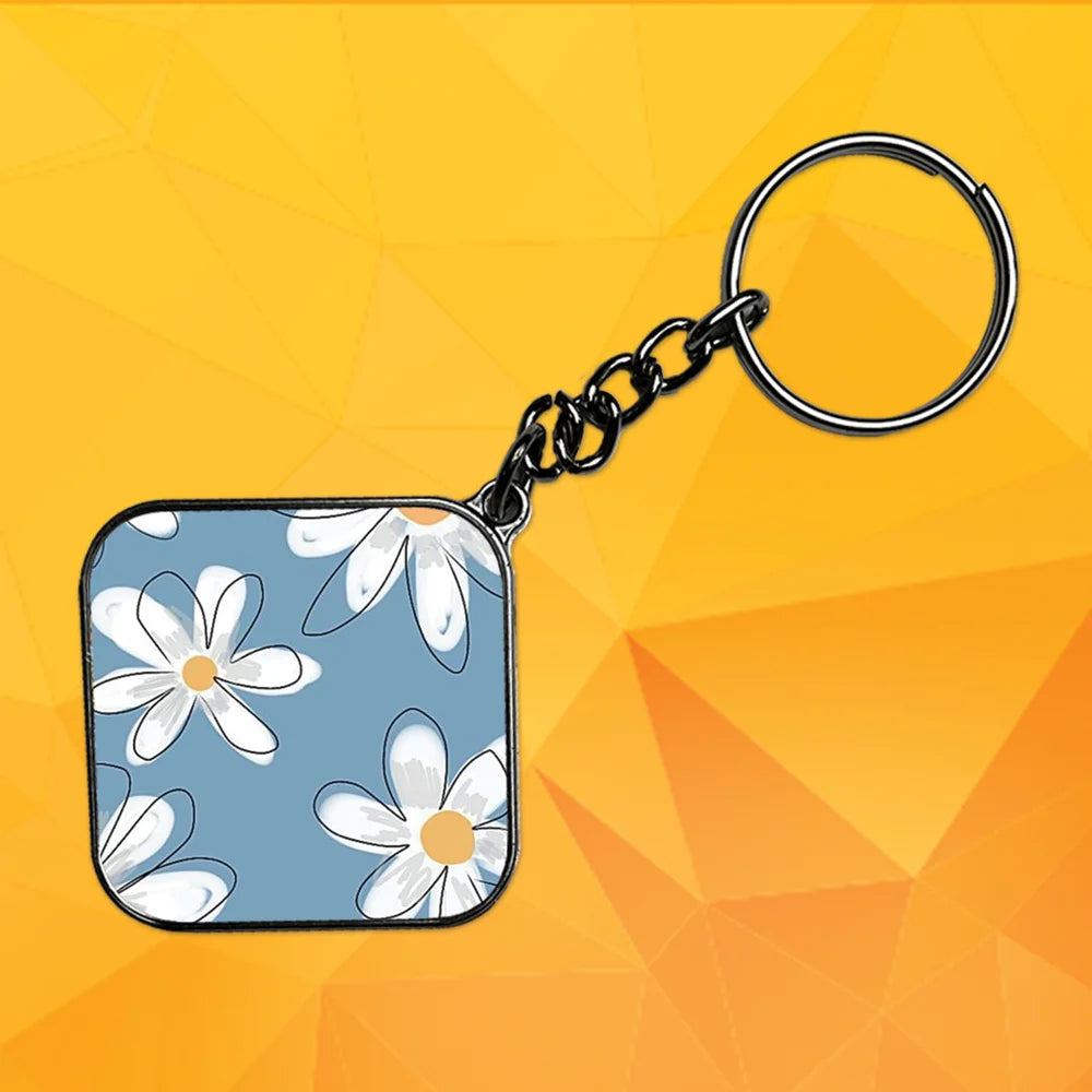 Large Daisies - Keychain With Silver Border (Pack Of 2)