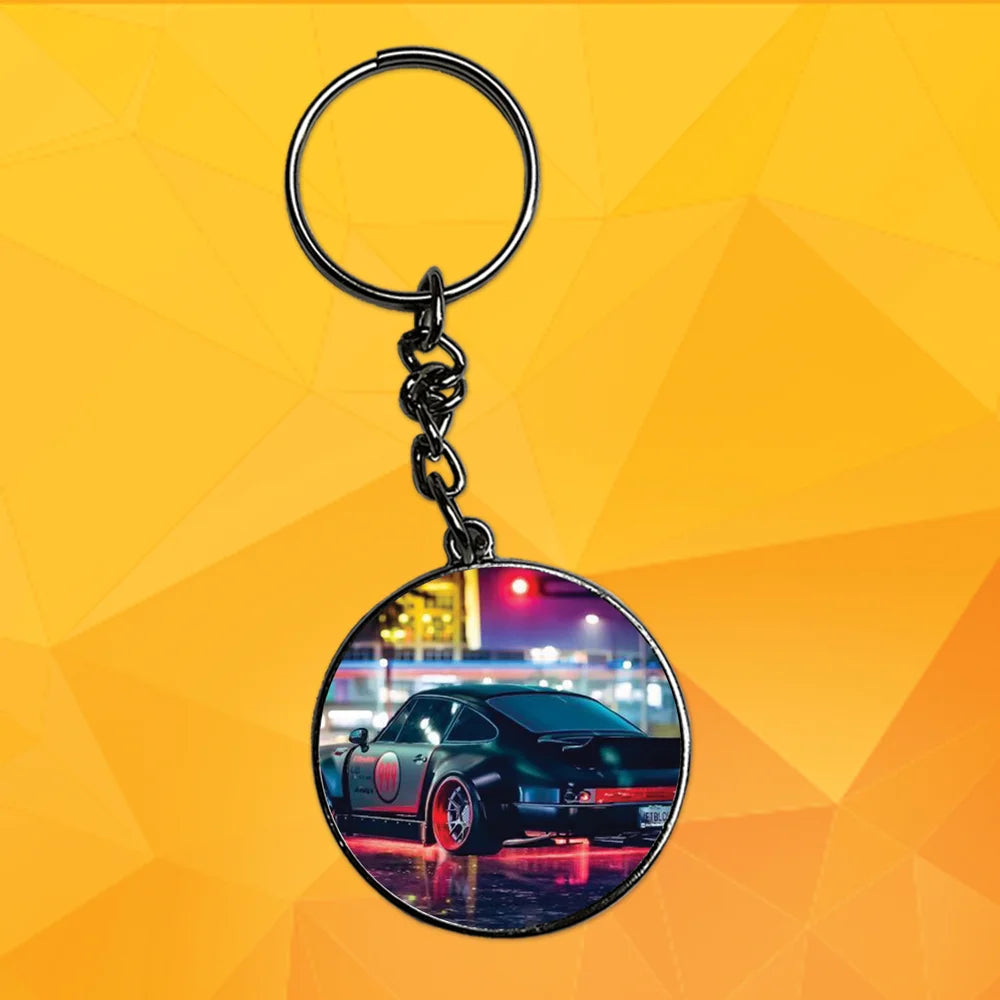 Black Car - Keychain With Silver Border (Pack Of 2)