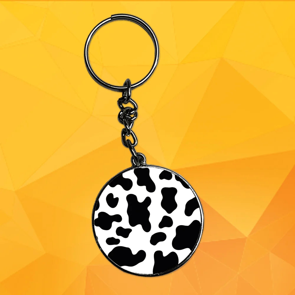 Cow Print - Keychain With Silver Border (Pack Of 2)