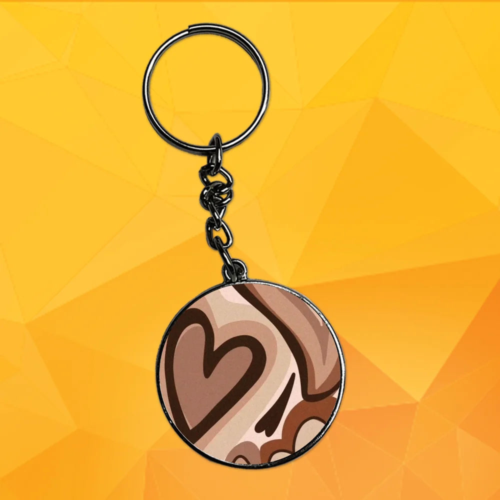 Brown Mini Hearts - Keychain With Silver Border (Pack Of 2)