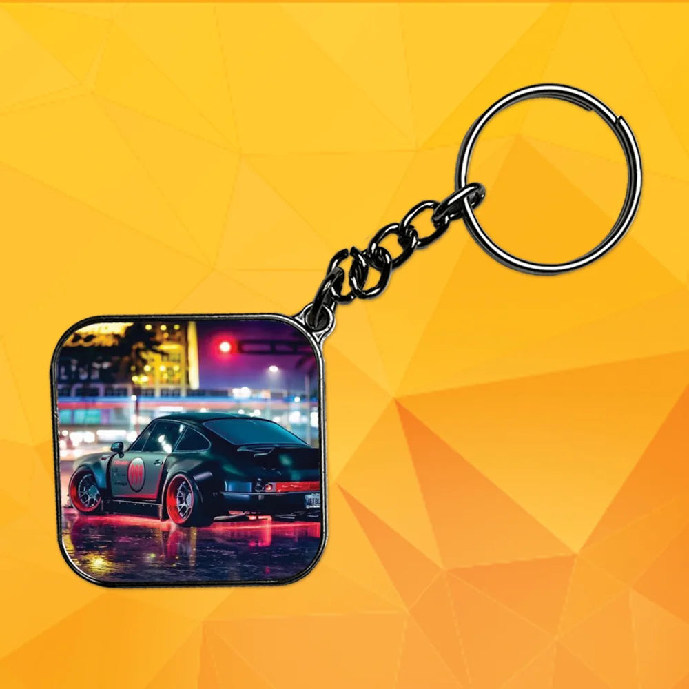 Black Car - Keychain With Silver Border (Pack Of 2)