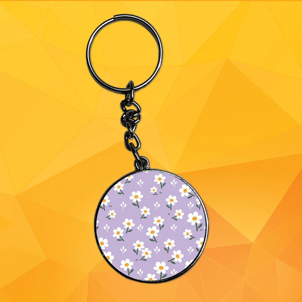 Daisies - Keychain With Silver Border (Pack Of 2)
