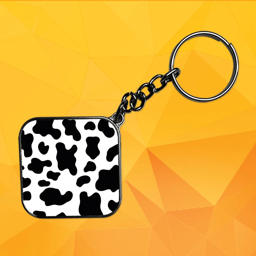 Cow Print - Keychain With Silver Border (Pack Of 2)
