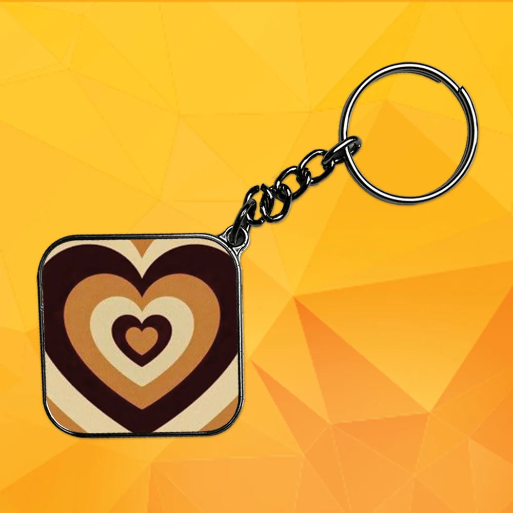 Brown Hearts - Keychain With Silver Border (Pack Of 2)