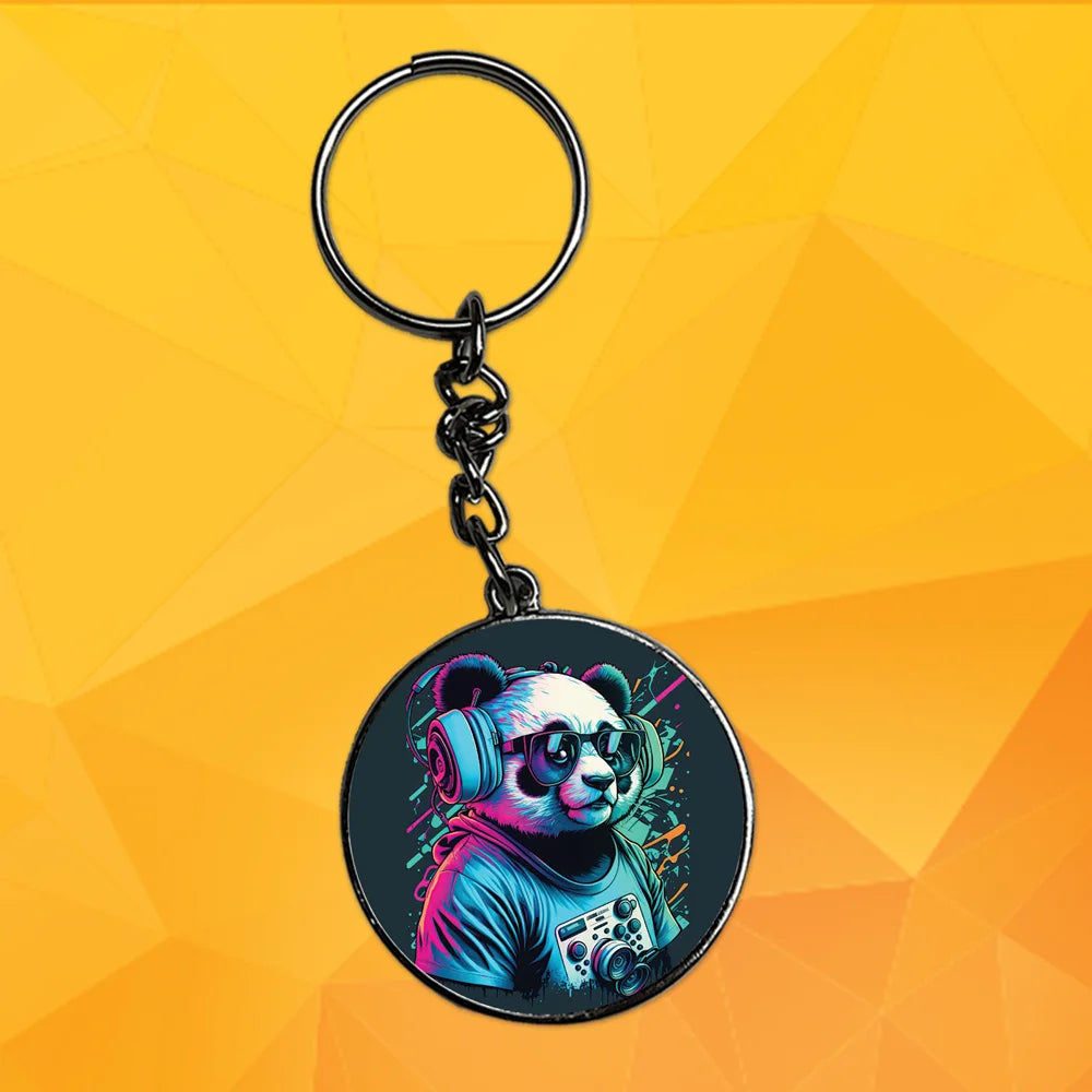 Panda DJ - Keychain With Silver Border (Pack Of 2)