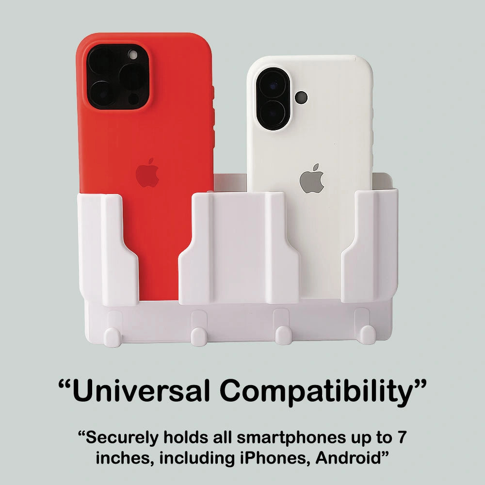 Wall Mounted Mobile Stand and Key Organizer – Dual Phone Holder with Hooks