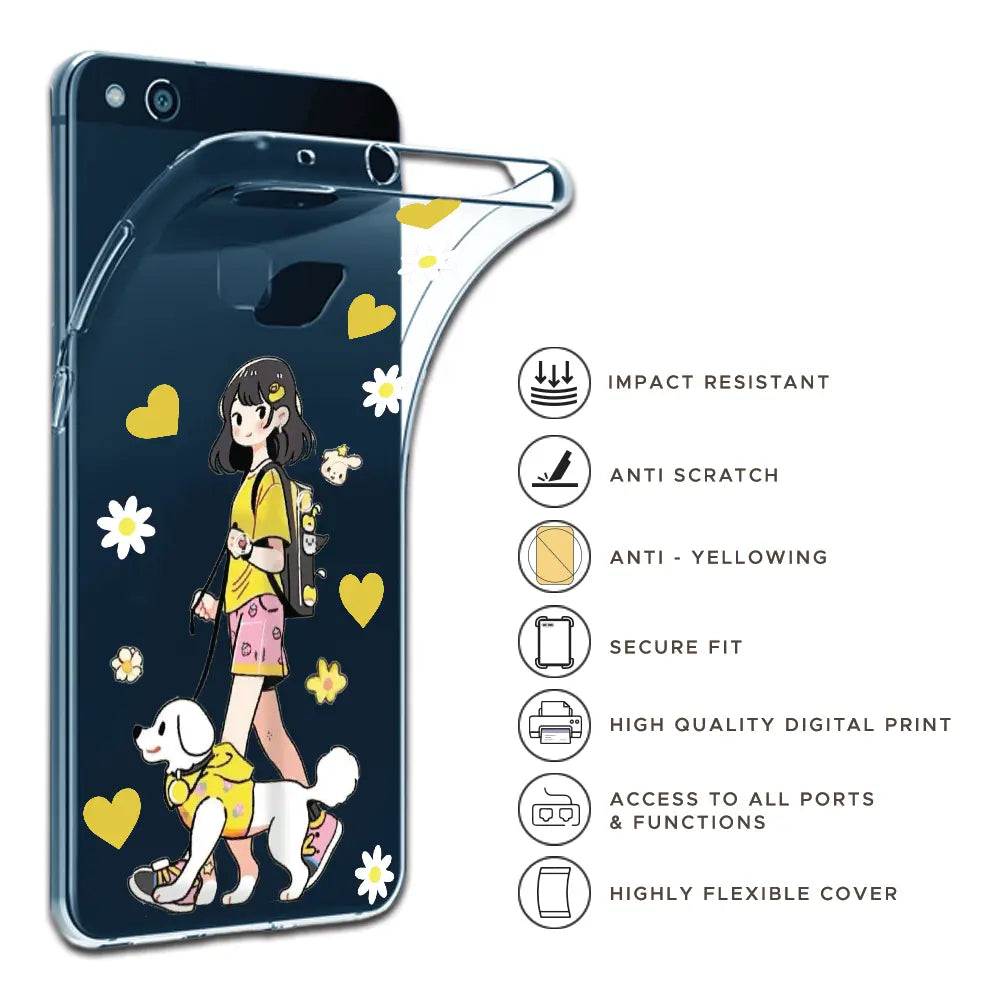Yellow Girl And Dog - Clear Printed Silicone Case For Apple iPhone Models- infographic