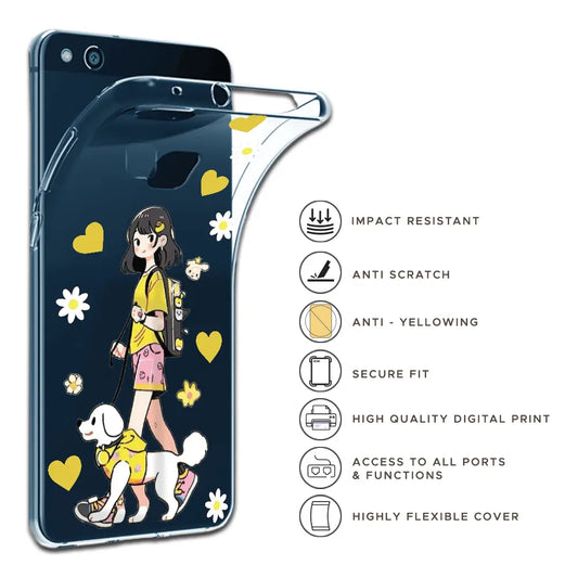 Yellow Girl And Dog - Clear Printed Silicone Case For infographic