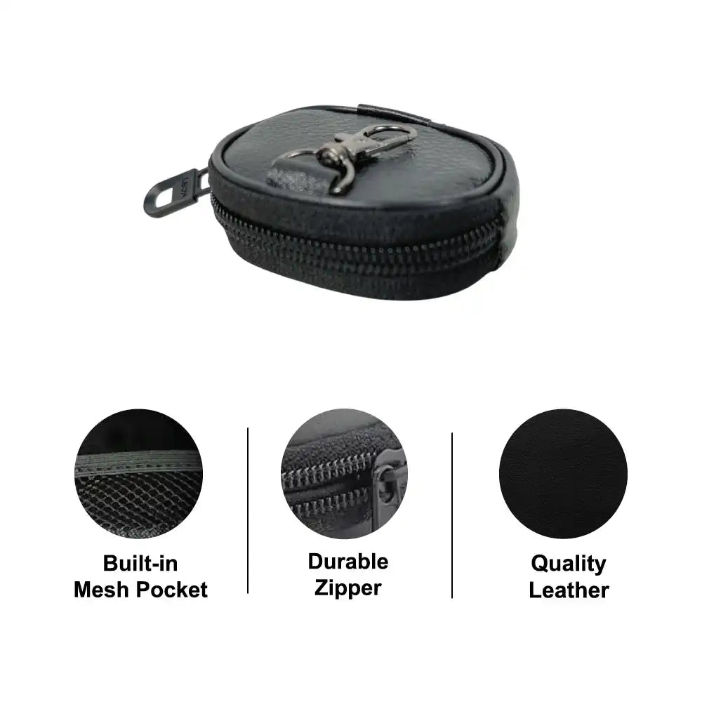 Premium Leather Keychain Coin Pouch Case with Zipper & Clip Hook Infographic