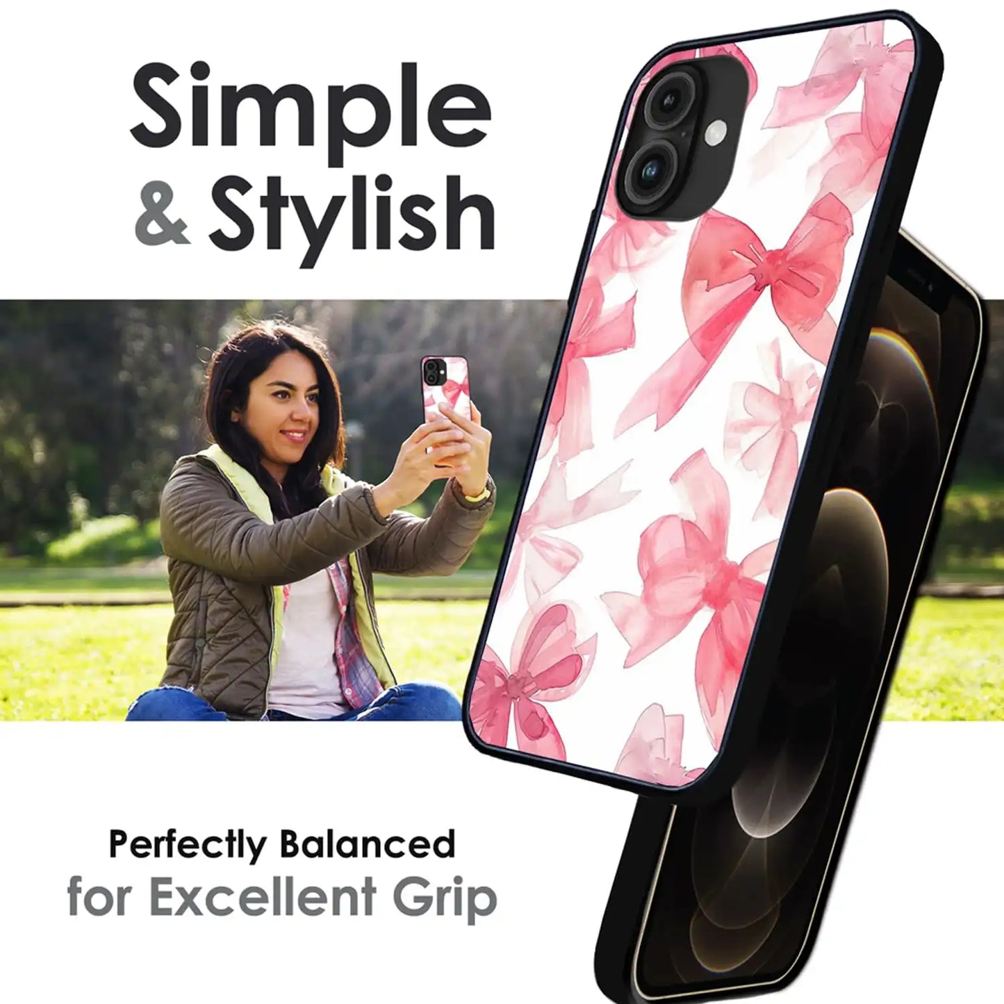 Cute Pink Bows - Glossy Metal Silicone Case For Apple iPhone Models