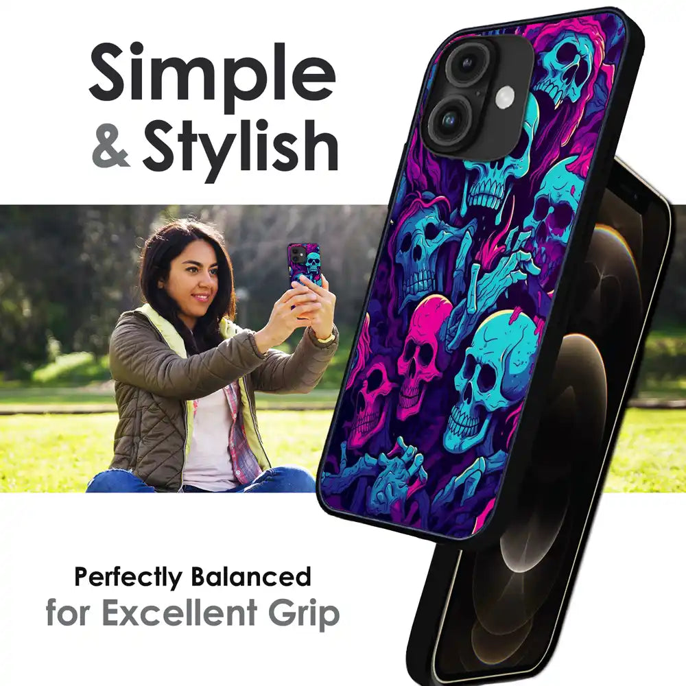 'Skull Glow - Glossy Metal Silicone Case For Apple iPhone Infographic