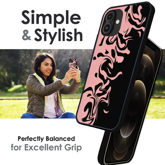 Blush Noir Marble - Glossy Metal Silicone Case For Apple iPhone Infographic