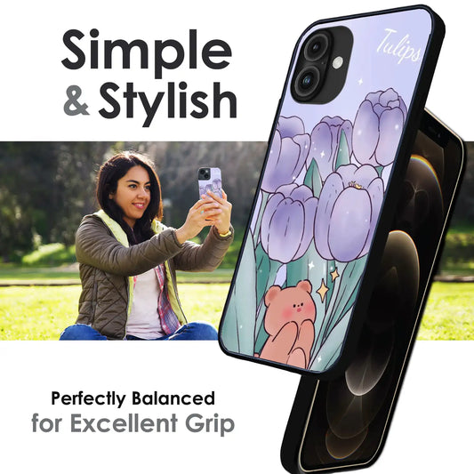 Tulip Bear Dreamscape - Glossy Metal Silicone Case For Apple iPhone Infographic