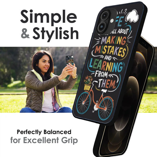 Motivational Quote Bicycle Art - Glossy Metal Silicone Case For Apple iPhone Infographic