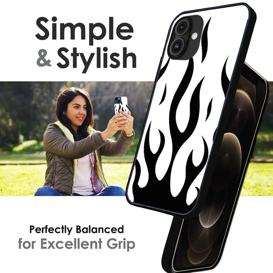 Monochrome Flame Art - Glossy Metal Silicone Case For Apple iPhone Infographic