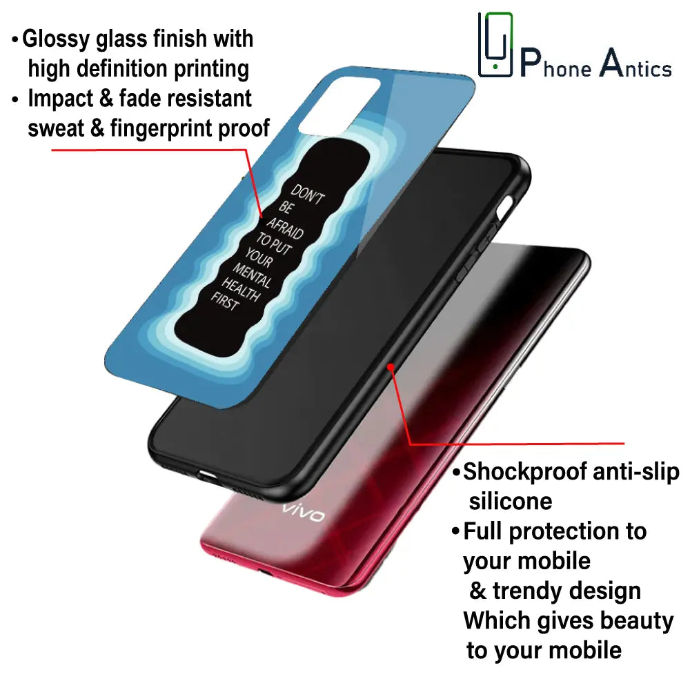 ''Don't be Afraid To Put Your Mental Health First' - Blue Glass Case For Apple iPhone Infographic