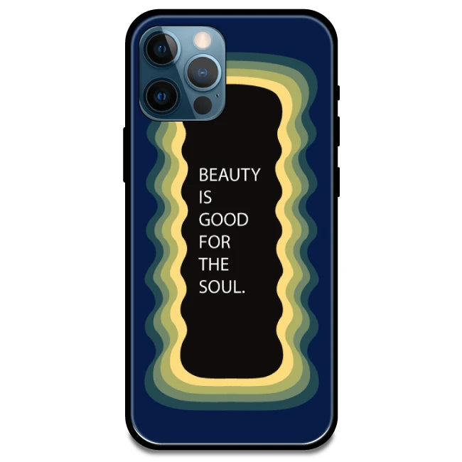 'Beauty Is Good For The Soul' Dark Blue - Glossy Metal Silicone Case For Apple iPhone Models Apple iPhone 15 pro