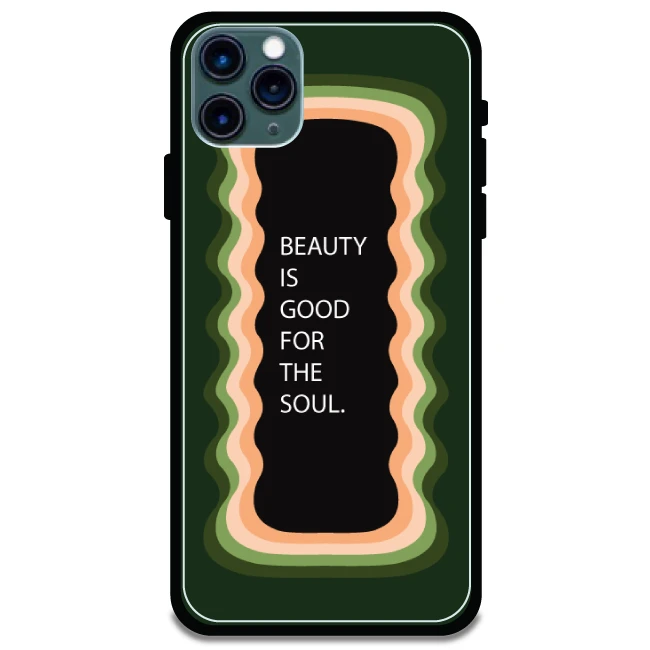 'Beauty Is Good For The Soul' Dark Olive Green - Glossy Metal Silicone Case For Apple iPhone Models apple iphone 11 pro
