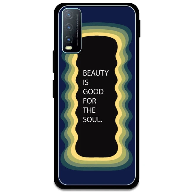 'Beauty Is Good For The Soul' - Dark Blue Glossy Metal Silicone Case For Vivo Models