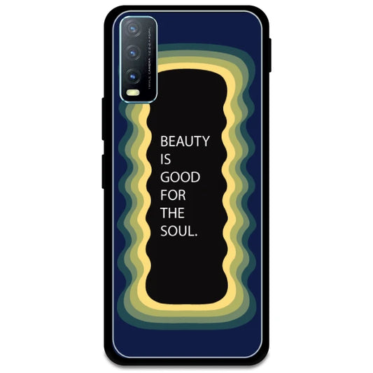 'Beauty Is Good For The Soul' - Dark Blue Glossy Metal Silicone Case For Vivo Models