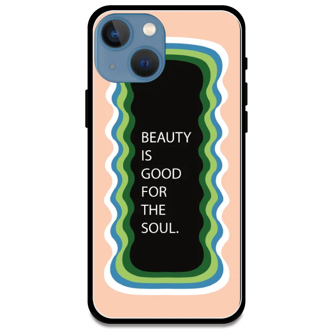 'Beauty Is Good For The Soul' Peach - Glossy Metal Silicone Case For Apple iPhone Models apple iphone 13 mini