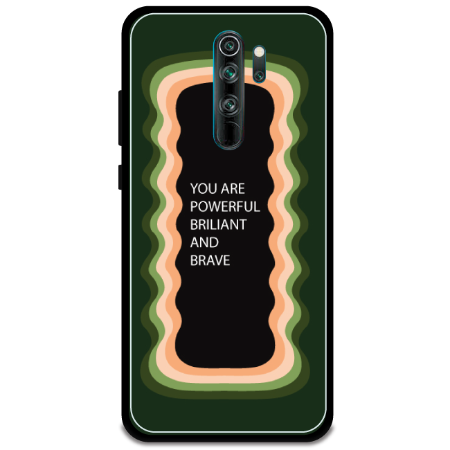 'You Are Powerful, Brilliant & Brave' - Oilve Green Glossy Metal Silicone Case For Redmi Models note 8 pro