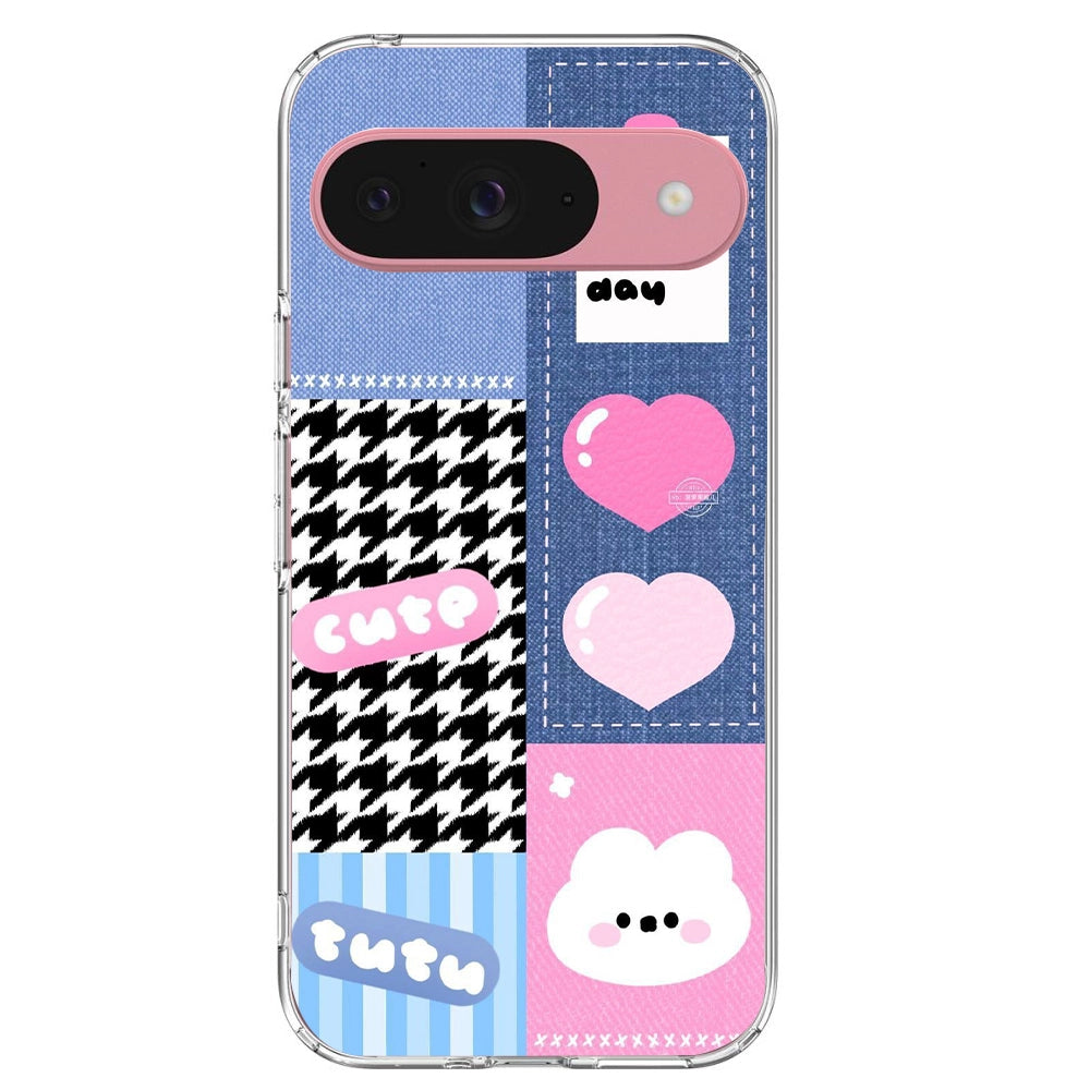 Cute Pink Bear Collage - Printed Silicone Case For Google Pixel Infographic