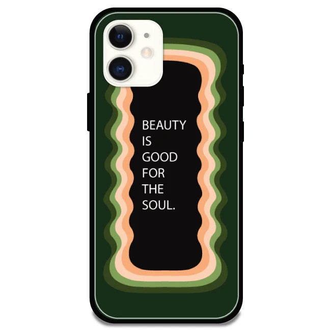 'Beauty Is Good For The Soul' Dark Olive Green - Glossy Metal Silicone Case For Apple iPhone Models apple iphone 12
