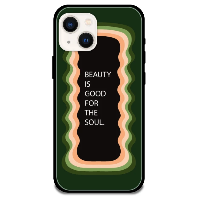 'Beauty Is Good For The Soul' Dark Olive Green - Glossy Metal Silicone Case For Apple iPhone Models apple iphone 13