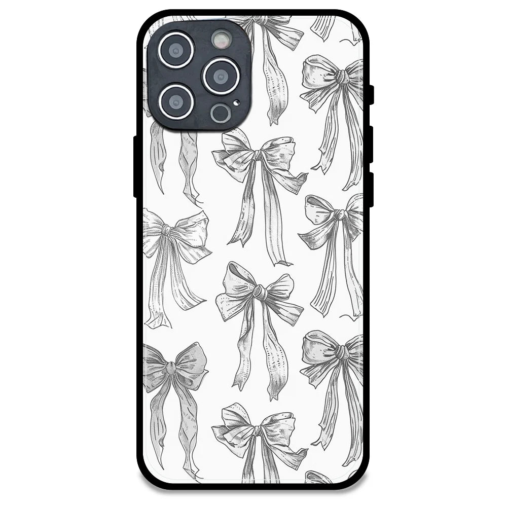 White Bows - Glossy Metal Silicone Case For Apple iPhone Models