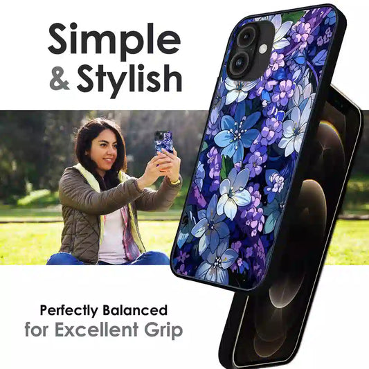 Midnight Blue Floral Garden - Glossy Metal Silicone Case For Apple iPhone Infographic