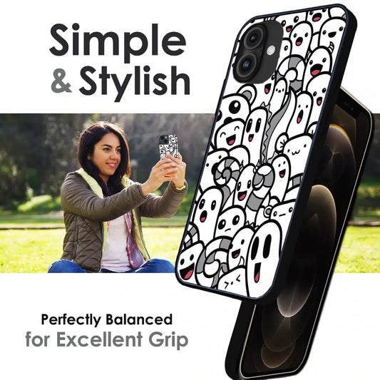 Cute Ghost Crowd - Glossy Metal Silicone Case For Apple iPhone Infographic