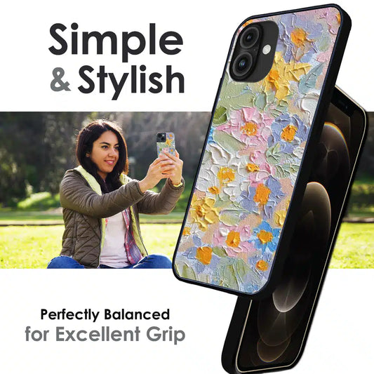 Pastel Floral Oil Paint - Glossy Metal Silicone Case For Apple iPhone Infographic