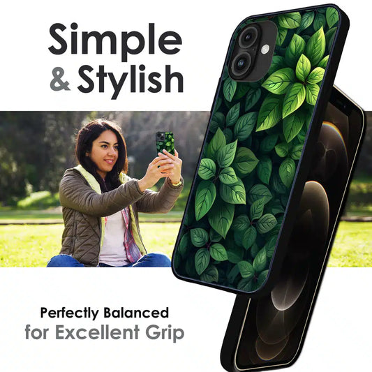 Lush Green Leaf Pattern - Glossy Metal Silicone Case For Apple iPhone Infographic