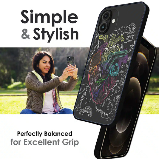 Anatomical Heart Line Art - Glossy Metal Silicone Case For Apple iPhone Infographic