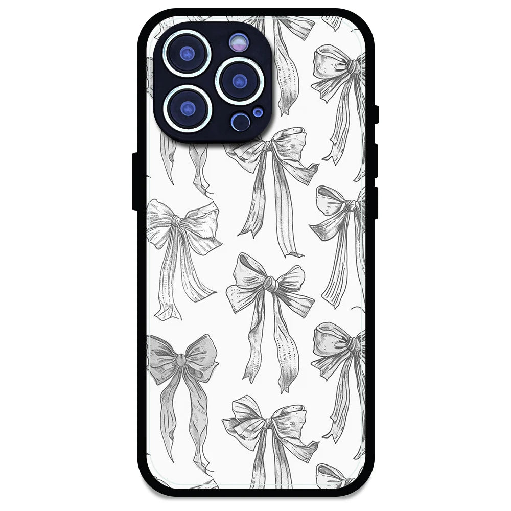 White Bows - Glossy Metal Silicone Case For Apple iPhone Models