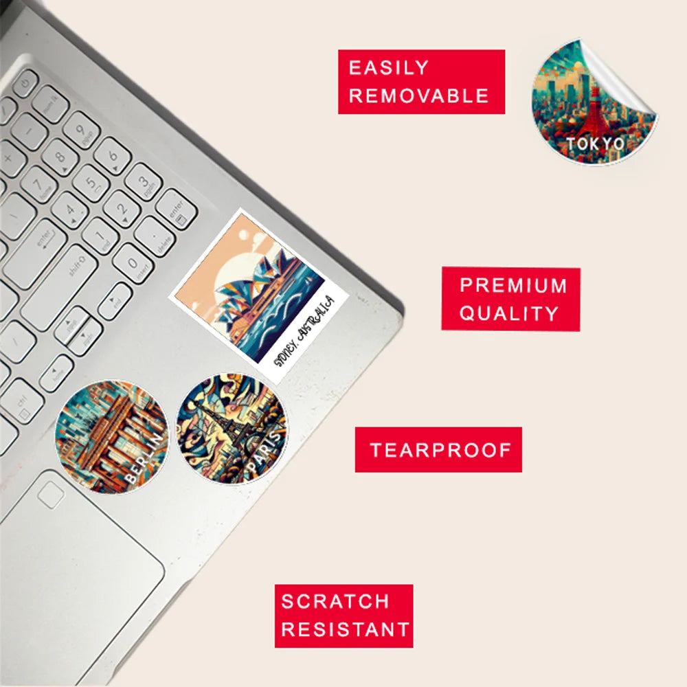 Famous Places Sticker Bundle – 39 Waterproof Aesthetic Stickers Infographic