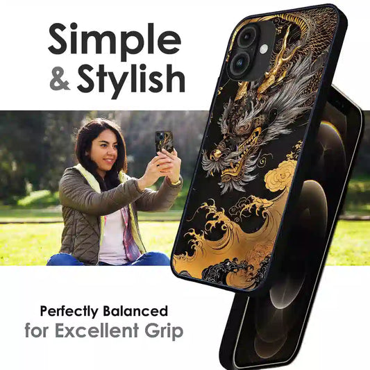Golden Dragon Japanese Art - Glossy Metal Silicone Case For Apple iPhone Infographic