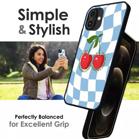 Cherry Pop Checkerboard - Glossy Metal Silicone Case For Apple iPhone Infographic