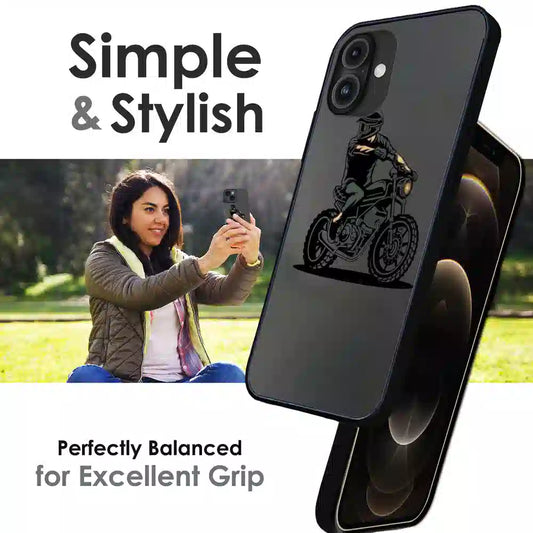 Vintage Biker Rider Art - Glossy Metal Silicone Case For Apple iPhone Infographic