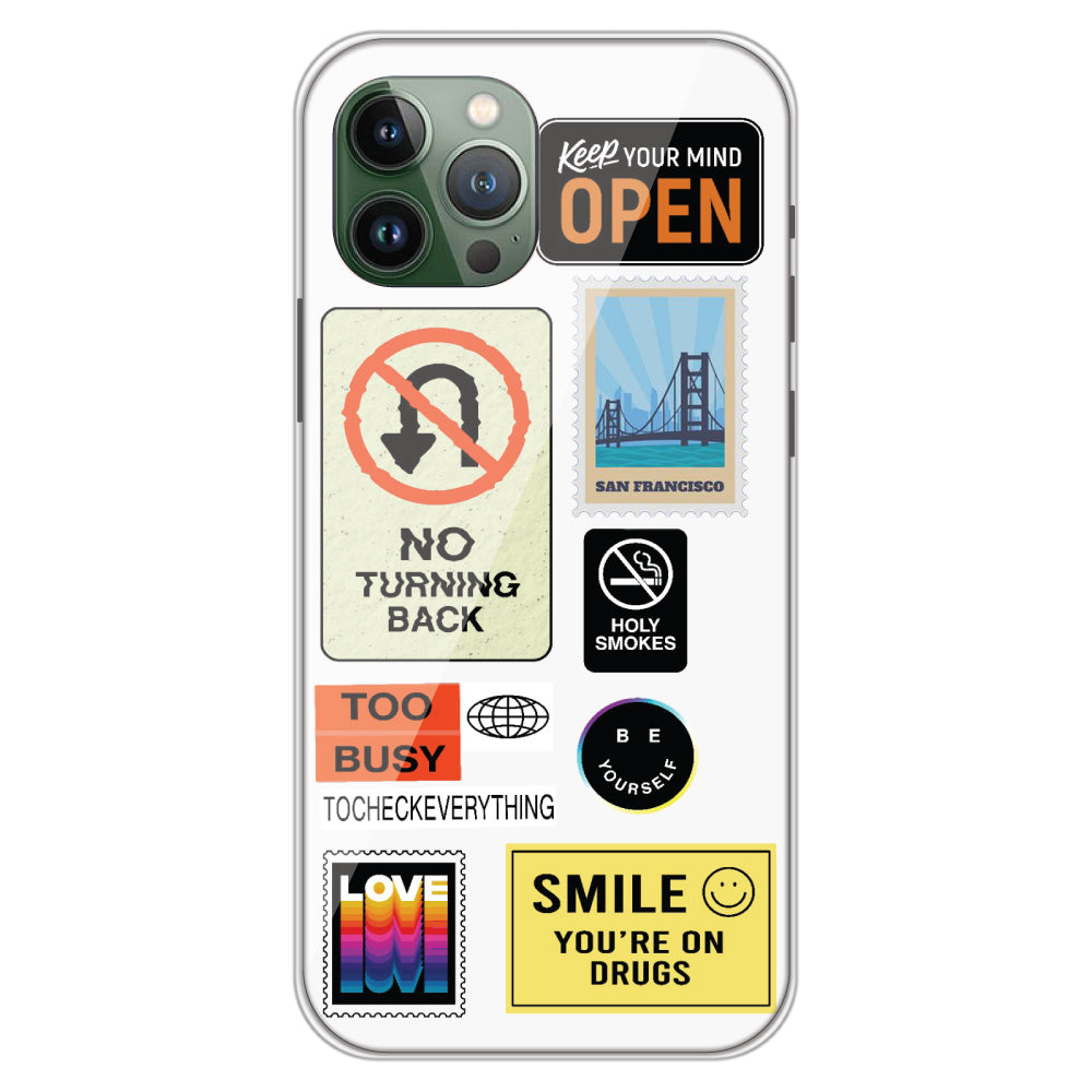 Retro Labels - Clear Printed Case For Apple iPhone Models iphone 13 pro