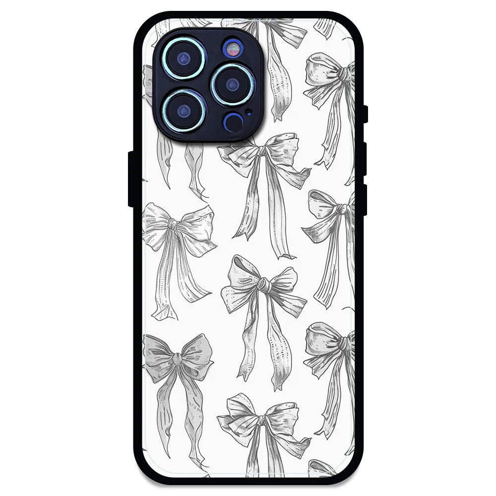 White Bows - Glossy Metal Silicone Case For Apple iPhone Models