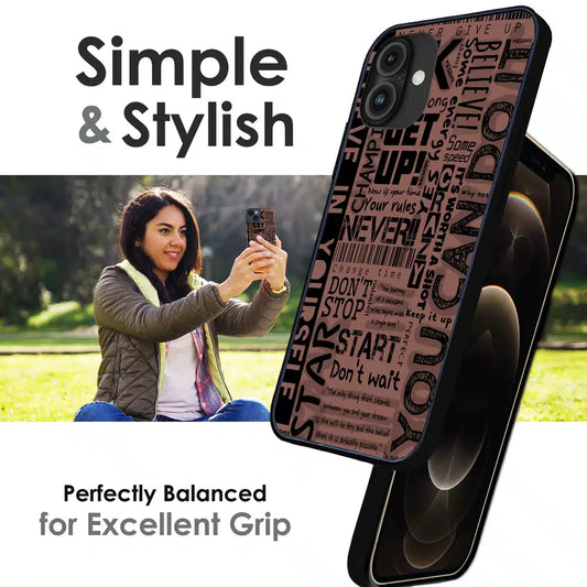 Never Give Up Typography - Glossy Metal Silicone Case For Apple iPhone Infographic