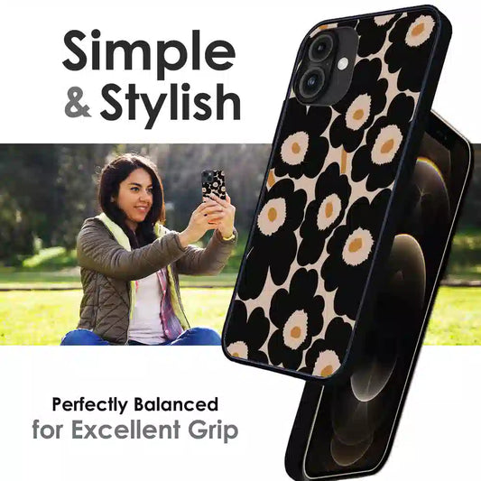 Bold Black Daisy Bloom - Glossy Metal Silicone Case For Apple iPhone Infographic