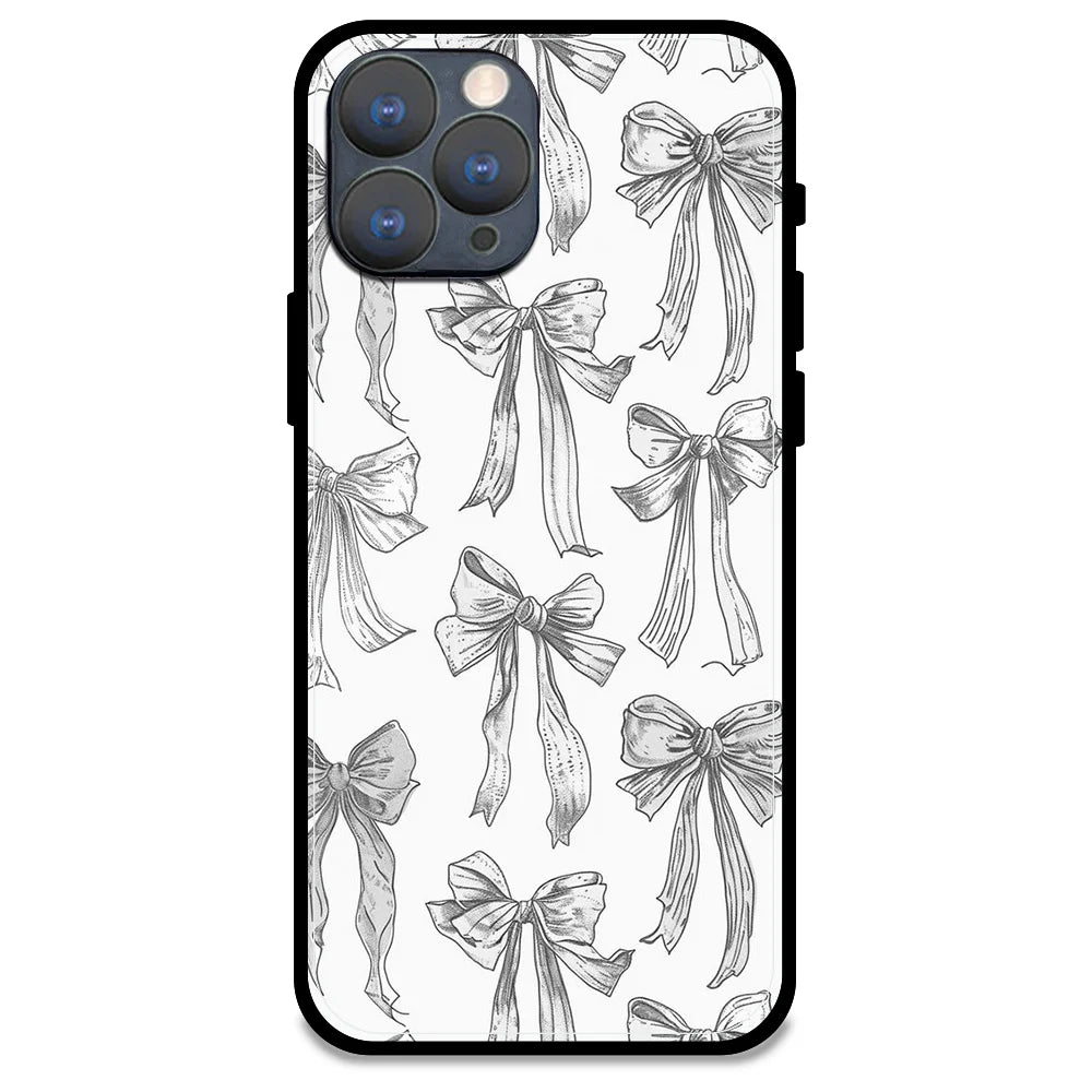 White Bows - Glossy Metal Silicone Case For Apple iPhone Models